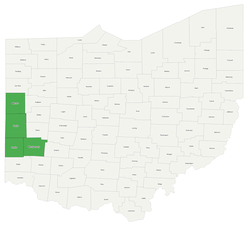 Western Ohio counties Cool Soil Consulting frequently serves for septic soil evaluations: Mercer, Darke, Preble, and Montgomery